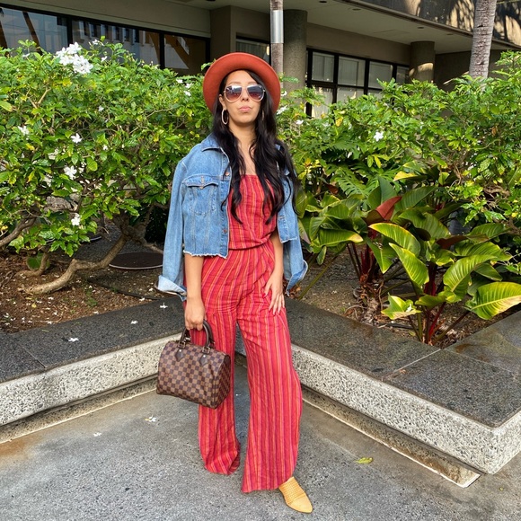 Striped Strapless Jumpsuit/ Romper - Picture 3 of 4